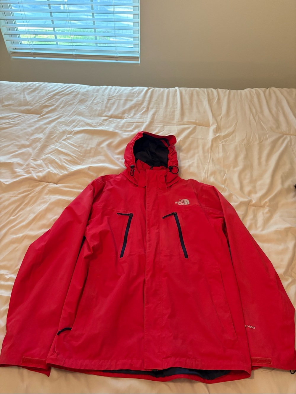 The North Face Men’s Bright Red Hooded Raincoat with Chest Zips